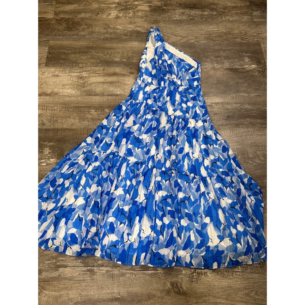 Billy J Jayda Maxi Dress Blue Floral One Shoulder Tiered Wedding Guest Size 10 - Picture 11 of 14